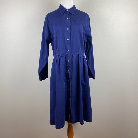 Gitano Dress Large Navy Blue Pearl Snap Denim Western Long Sleeve A-Line Vintage - Picture 1 of 10